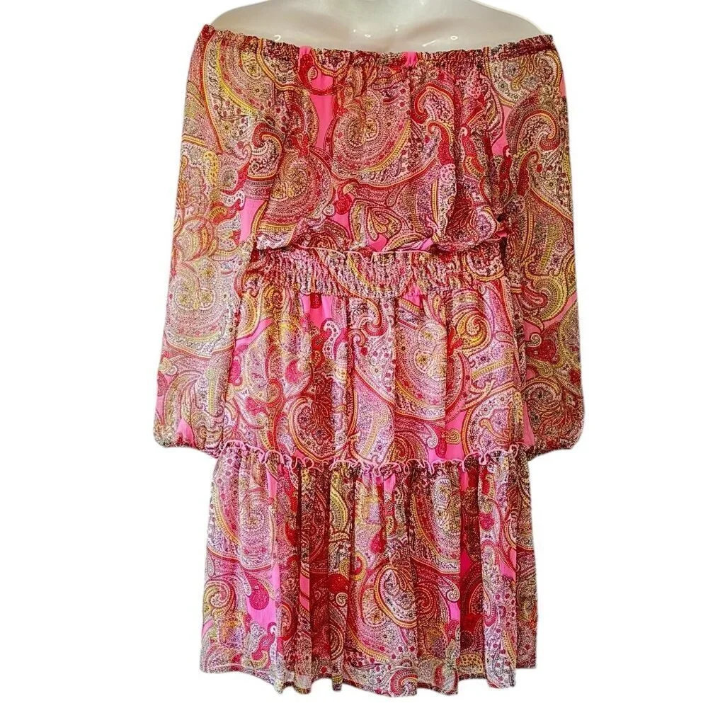 Tommy Hilfiger Gauzy Off Shoulder Tiered Dress Elastic Waist Balloon Sleeve 12 - Picture 6 of 9